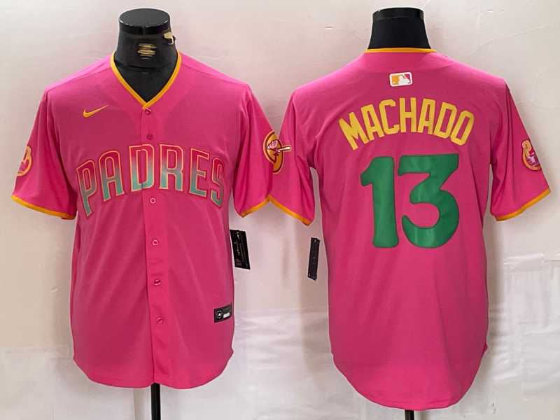 Men%27s San Diego Padres #13 Manny Machado Pink Cool Base Stitched Baseball Jersey